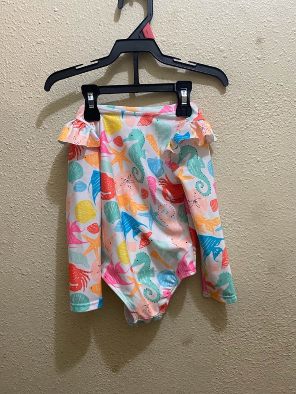 Girls long sleeve, zip up, One-Piece Swimsuit with Sea Life Print - Multicolor